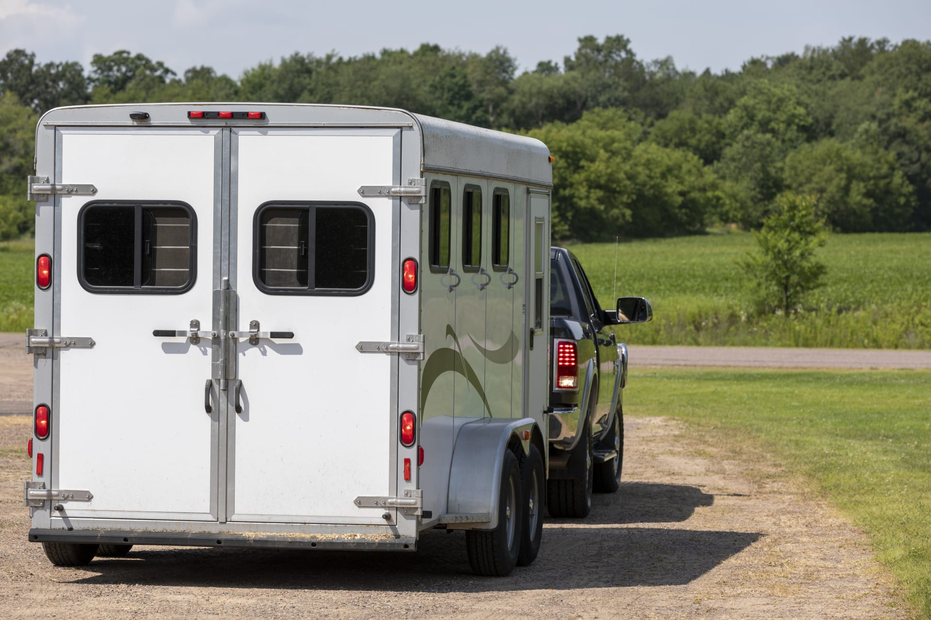 Pickup Truck Towing Livestock Trailer Horse